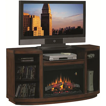 Hampton Media Cabinet Electric Fireplace with Curved Smoked Glass Doors